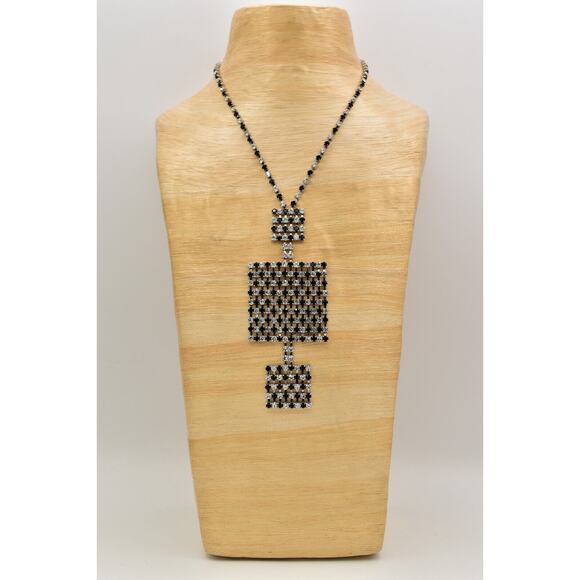 Princess Amanda Vintage Crystal Necklace Black White Checkered Signed Bin2C - Picture 1 of 12